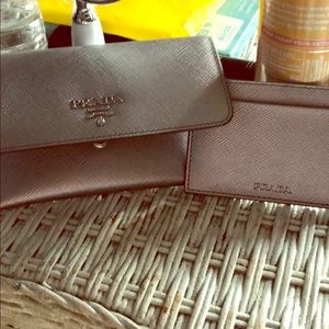 Silver Prada Saffiano Wallet/Card Case